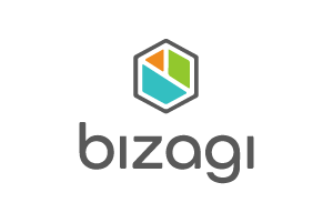 Un logotipo para una empresa llamada bizagi con un hexágono en el medio.