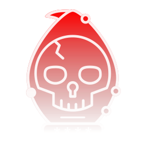 A red skull with a keyhole in its mouth is on a white background.