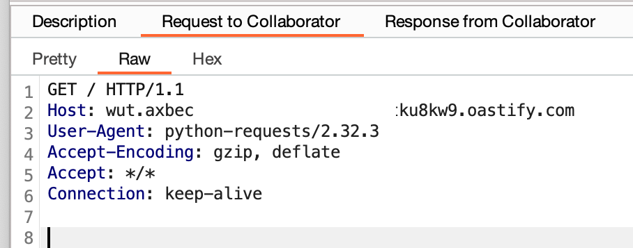 Solicitud HTTP al colaborador, mostrando la solicitud GET con detalles de host, agente de usuario y codificación.