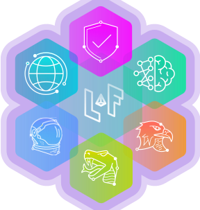 A hexagon with a lot of icons on it