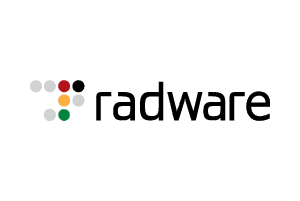 Un logotipo de radware sobre un fondo blanco.