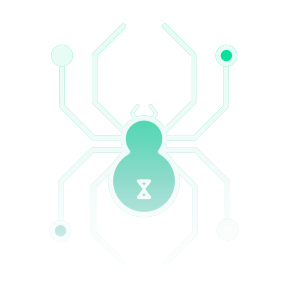 A spider is surrounded by lines and circles on a white background.