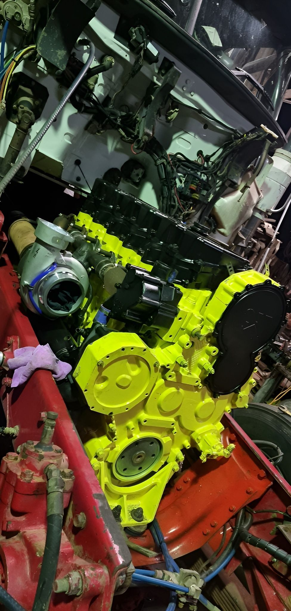 A partially assembled engine situated in a vehicle chassis — Banana Coast Heavy Diesel in Nambucca Heads, NSW