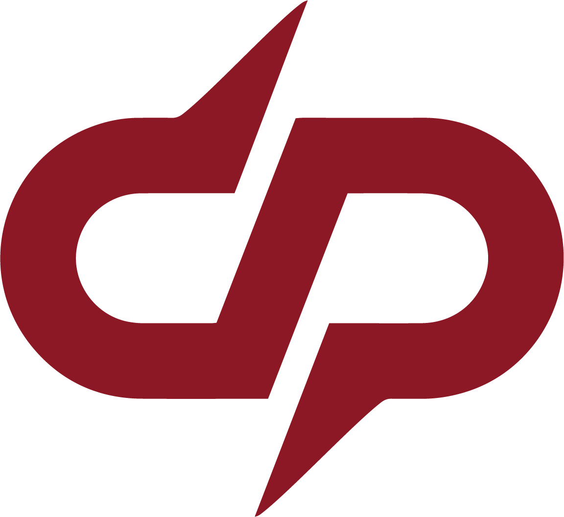 A red cp logo on a white background