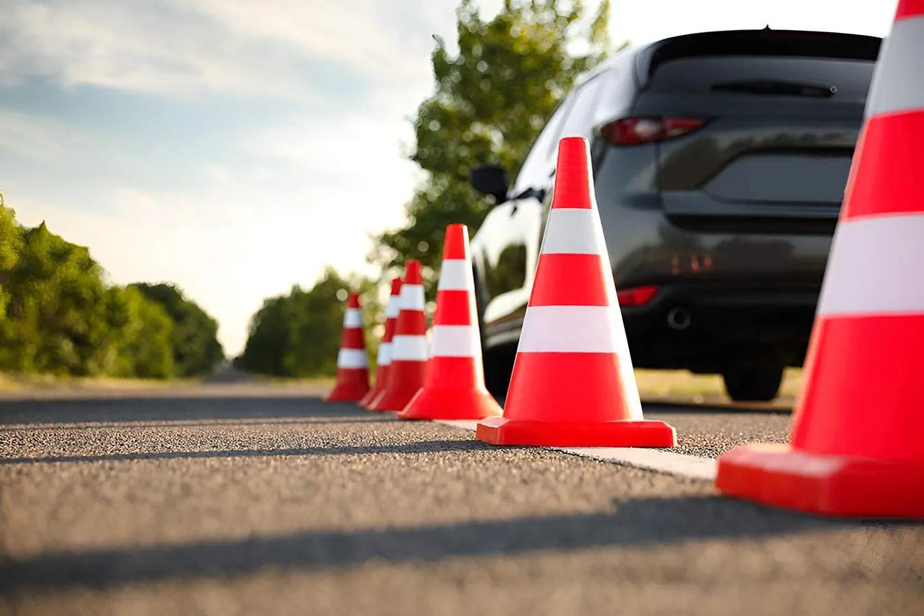 A Row of Orange and White Traffic Cones on the Side of a Road — Truck Training and Assessments In Umina Beach, NSW