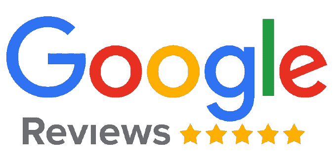 Google Reviews logo with multicolored Google text and five gold stars