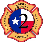 Liberty County Emergency Services District 2 logo: Texas flag design with a white star and a large number 2.
