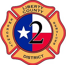 Liberty County Emergency Services District 2 logo: Texas flag design with a white star and a large number 2.