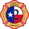 Liberty County Emergency Services District 2 logo: Texas flag design with a white star and a large number 2.
