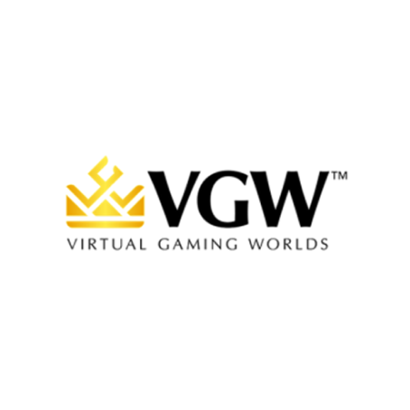 The logo for virtual gaming worlds is black and gold.