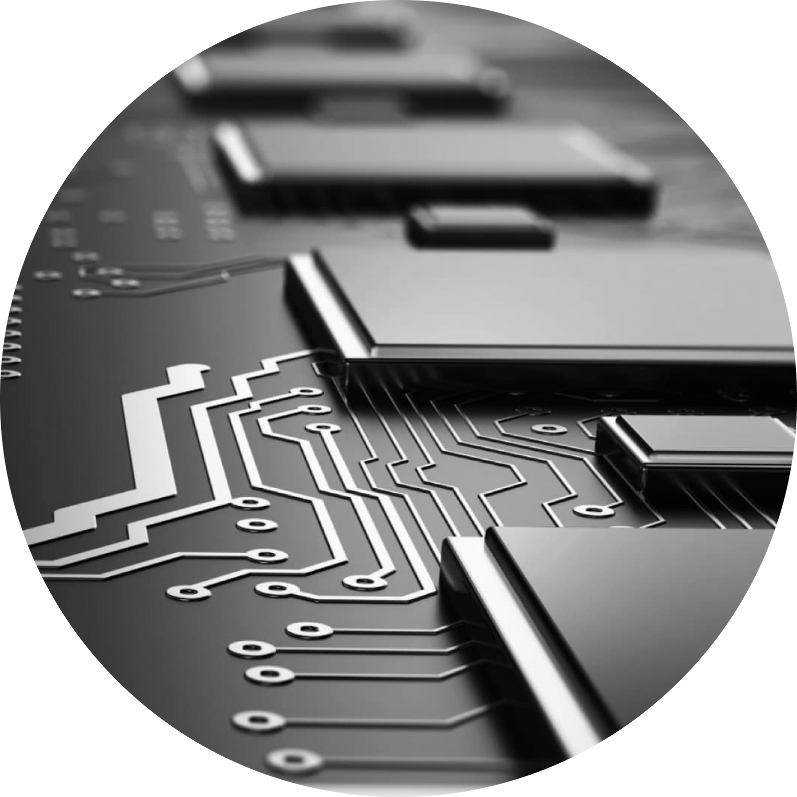 A close up of a circuit board in a circle