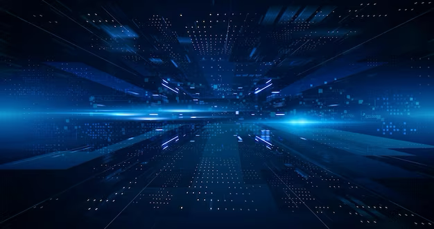 It looks like a futuristic background with a lot of lights coming out of it.