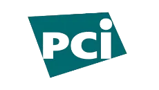Teal PCI logo with white lowercase letters on a slanted background