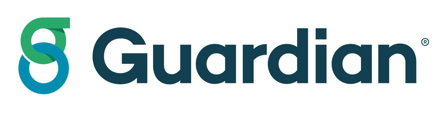 Guardian logo with interlocking shapes in teal and green. Text reads