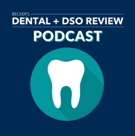 Podcast logo: White tooth on a teal circle, blue background. Text reads