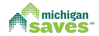 Logo for Michigan Saves, with green dots forming shapes and the text