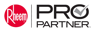 Rheem Pro Partner logo with red circle and text, check mark graphic.