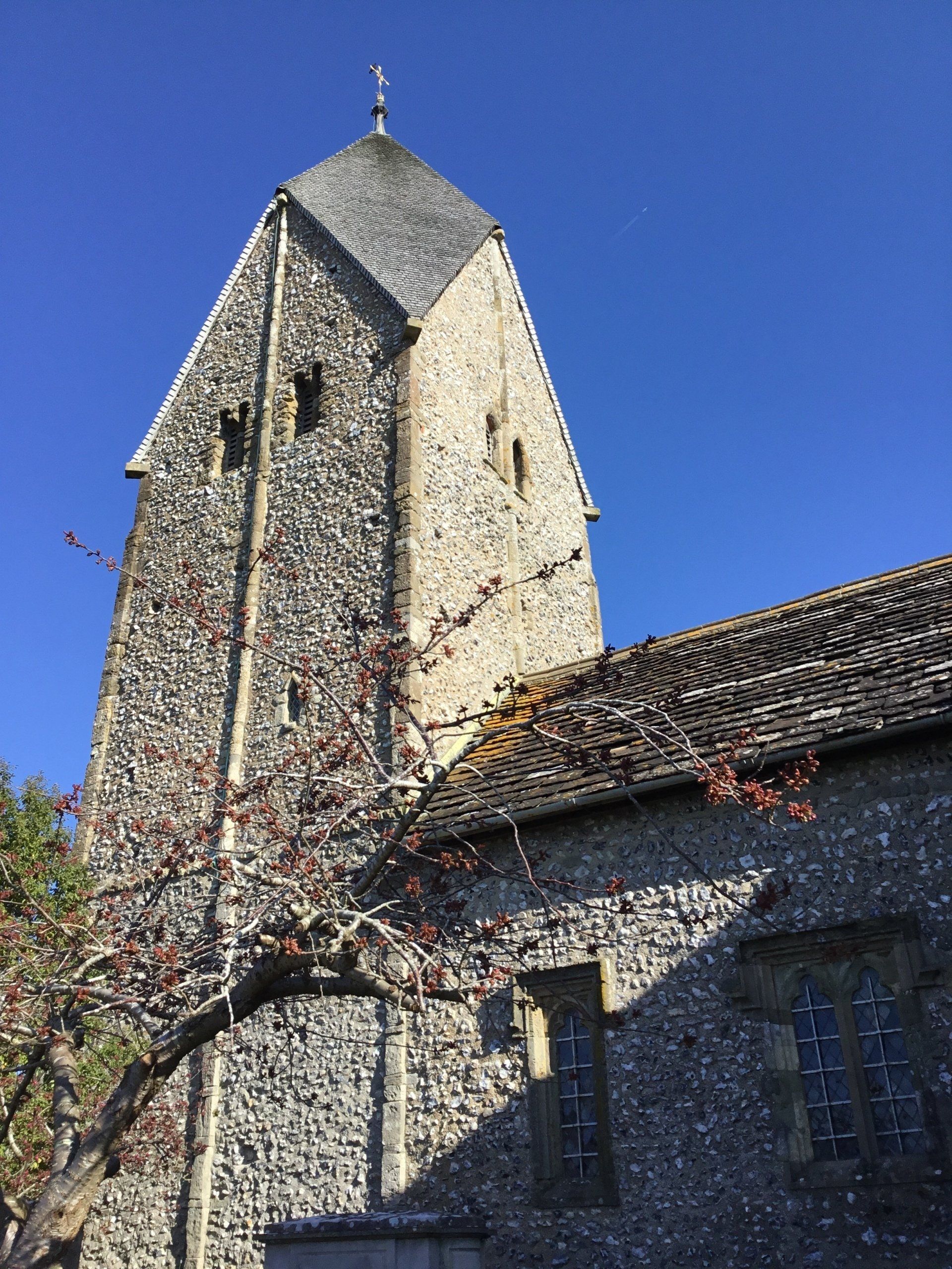 Exterior view of the Rhenish helm tower (St Mary's Church, Sompting)