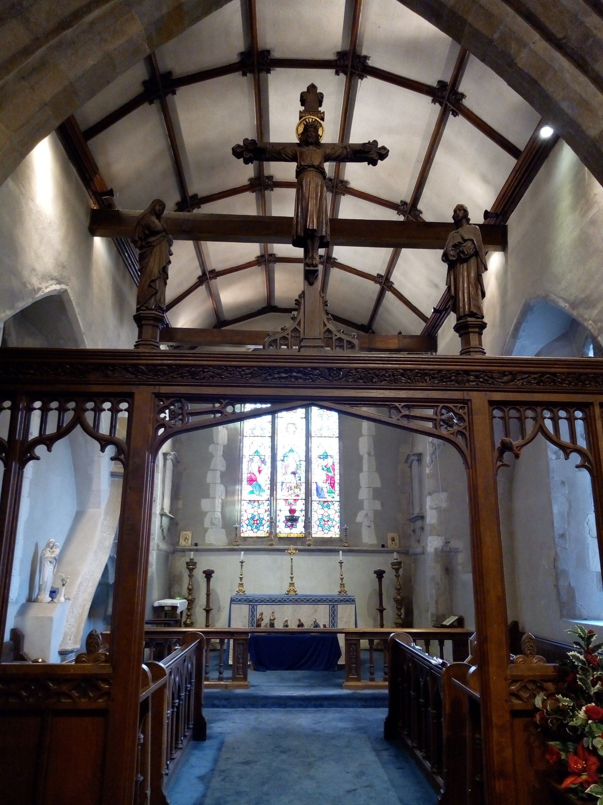 View towards altar with rood screen (inside St James the Less)