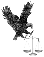 Eagle perched on a balance scale, symbolizing justice or law.
