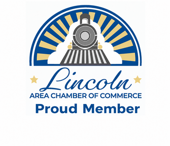 Lincoln Area Chamber of Commerce Proud Member logo with train and sunburst design