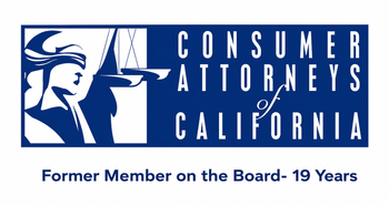 Logo for Consumer Attorneys of California with a blue scale of justice graphic