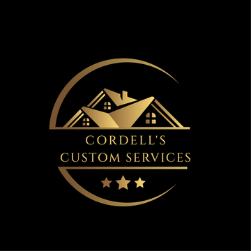 Cordell's Custom Services logo in gold on a black background with roofline graphic and three stars