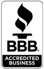 BBB Accredited Business logo in black and white with flame icon above the letters BBB.
