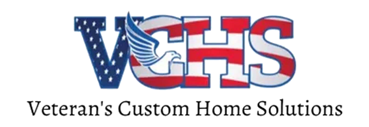 VCHS logo with stars and stripes, reading &ldquo;Veteran&rsquo;s Custom Home Solutions&rdquo; in red, white, and blue
