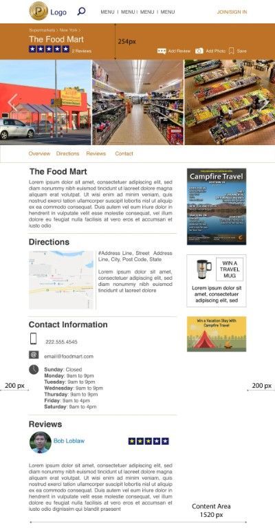 Website layout for 