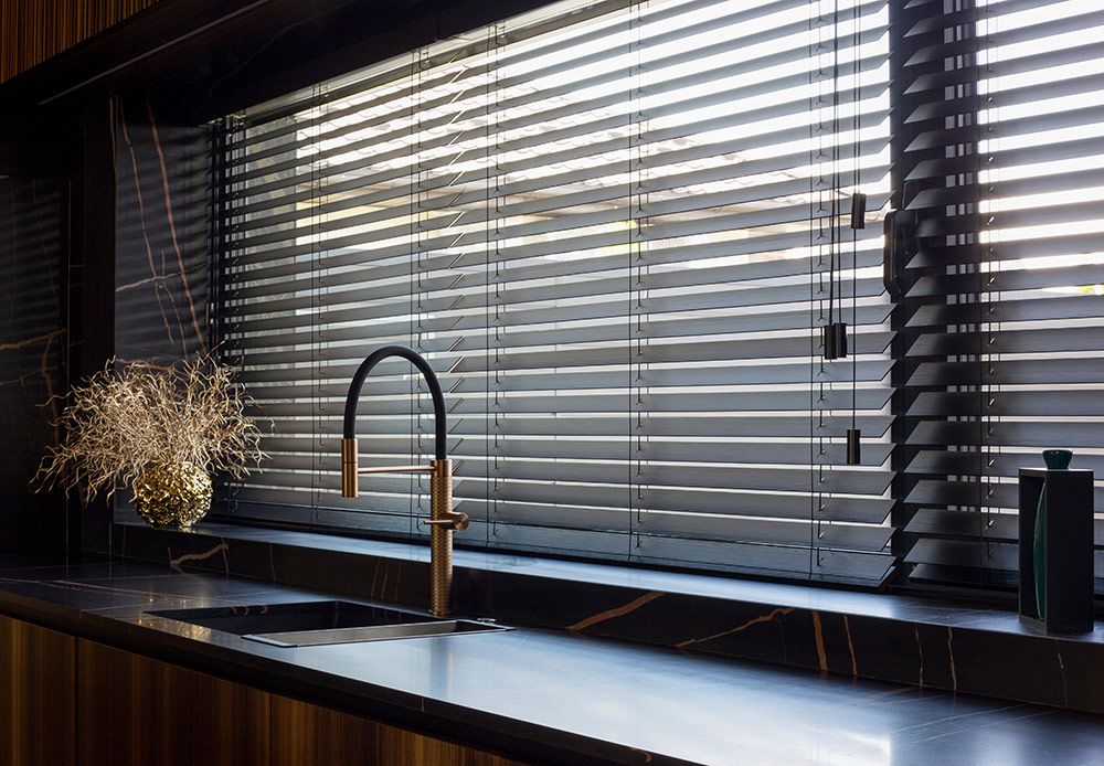 Blinds Black Color Closeup On The Window — Homemakers Lifestyle Maroochydore In Maroochydore QLD