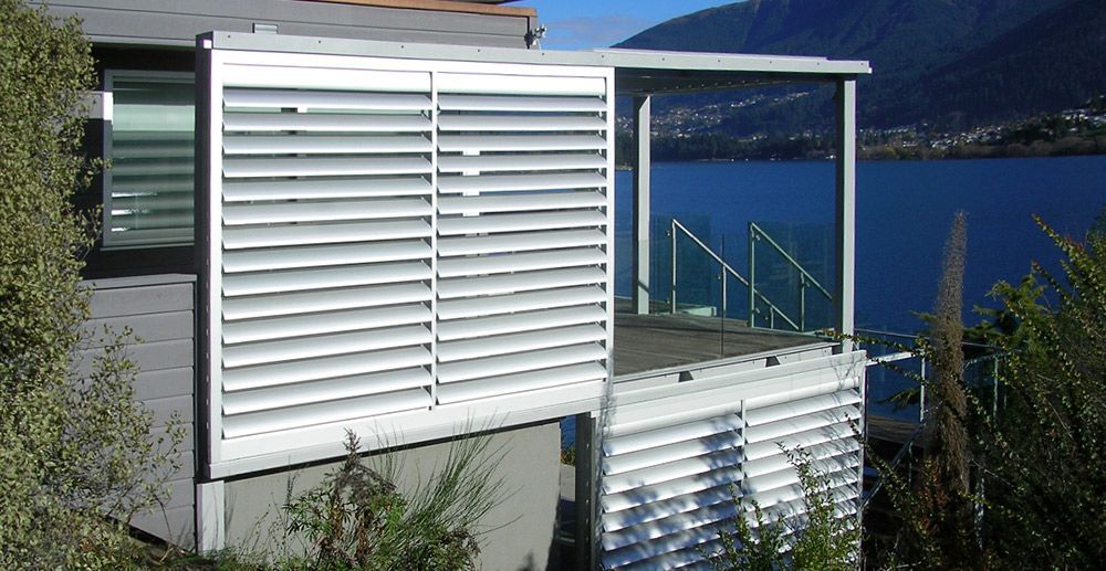 Outdoor Shutters Installed on the side of a home — Homemakers Lifestyle Maroochydore In Maroochydore QLD