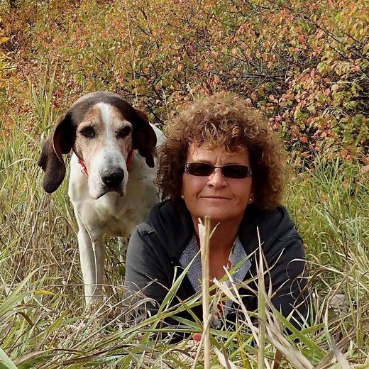 Karen Seginak with her coonhound Hank