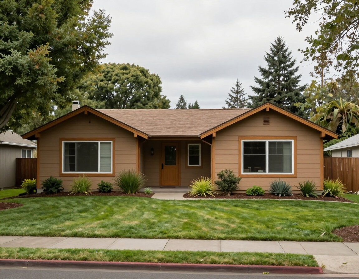 Pest control technician's view of a Springfield, Oregon home exterior near the Willamette River