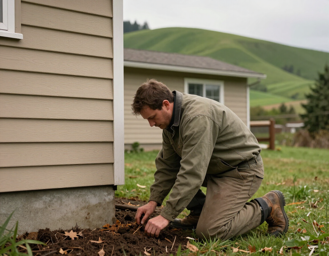 Technician inspecting the foundation of a Lebanon, Oregon home
