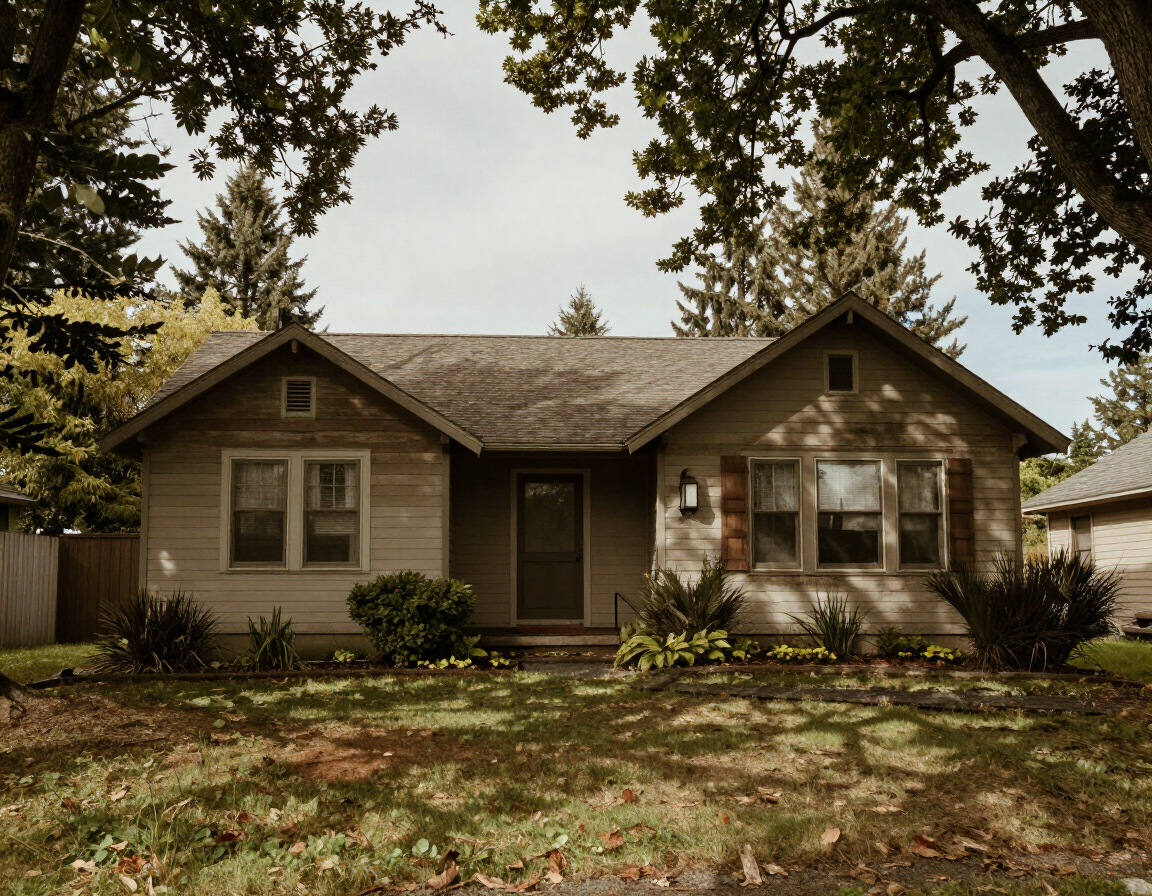 Older Eugene, Oregon home surrounded by trees typical of local pest control service calls