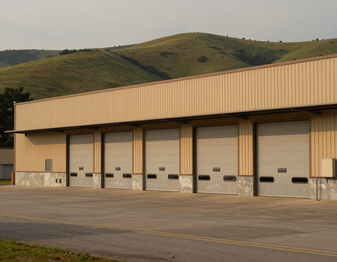 Warehouse exterior with green hills in the Willamette Valley