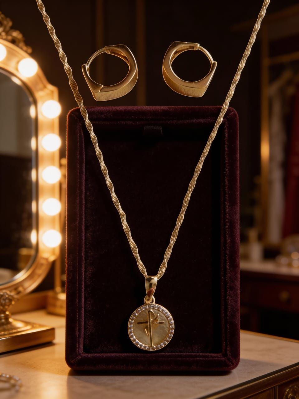 JUEGO DE COLLAR Y ARETES DE ESTILO RELIGIOSO