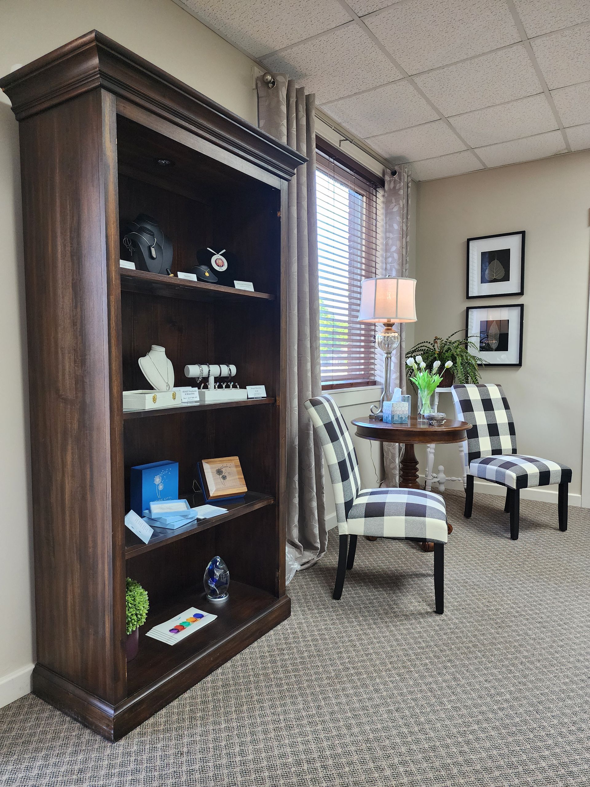 Display cabinet with jewelry and keepsakes