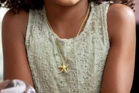 Cremation jewelry around person's neck