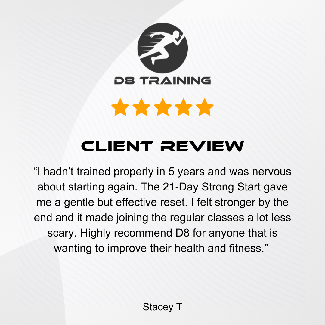 DB Training client review quote with five gold stars and a customer testimonial
