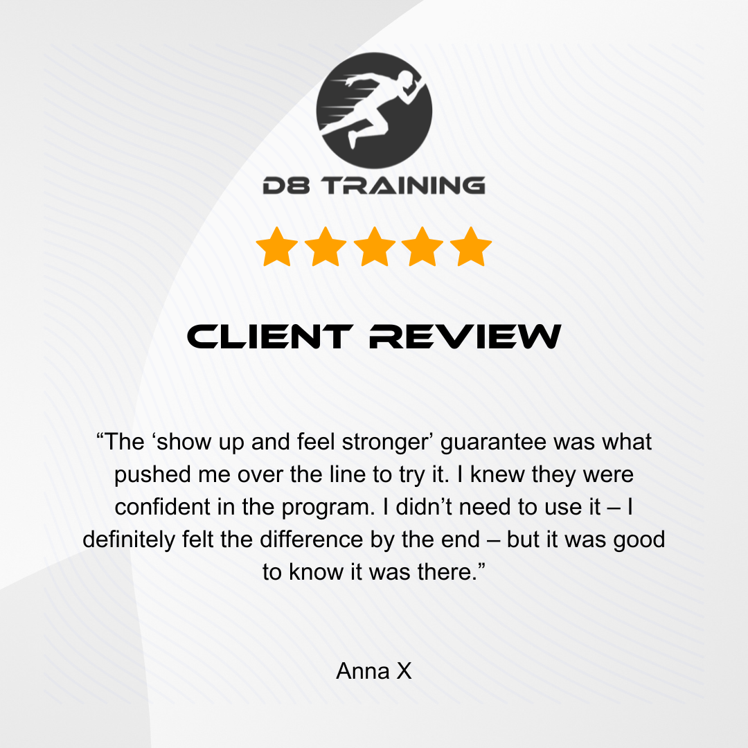 DB Training client review graphic with 5 stars and a testimonial quote by Anna X