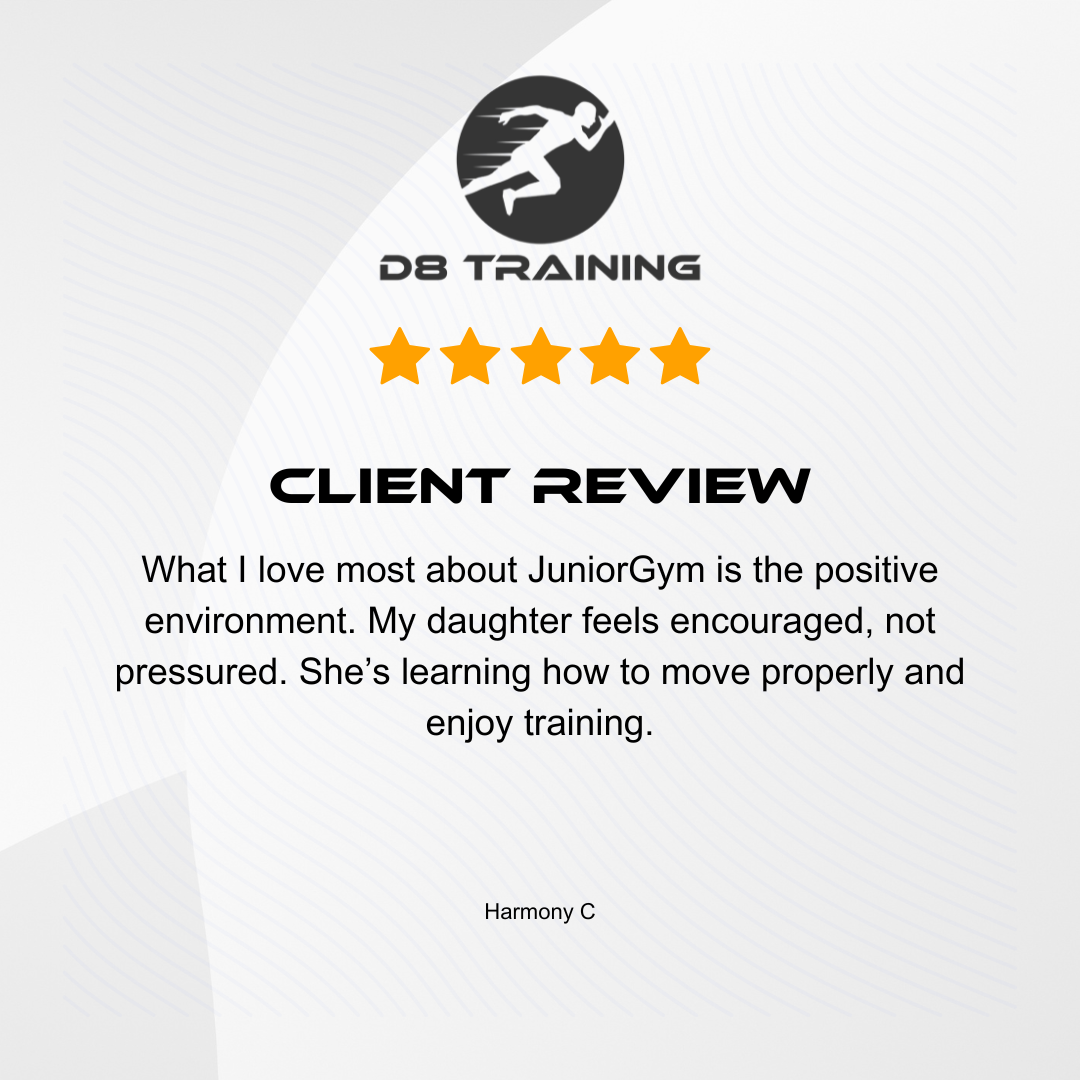 DB Training client review with five stars and testimonial text on a light gray background