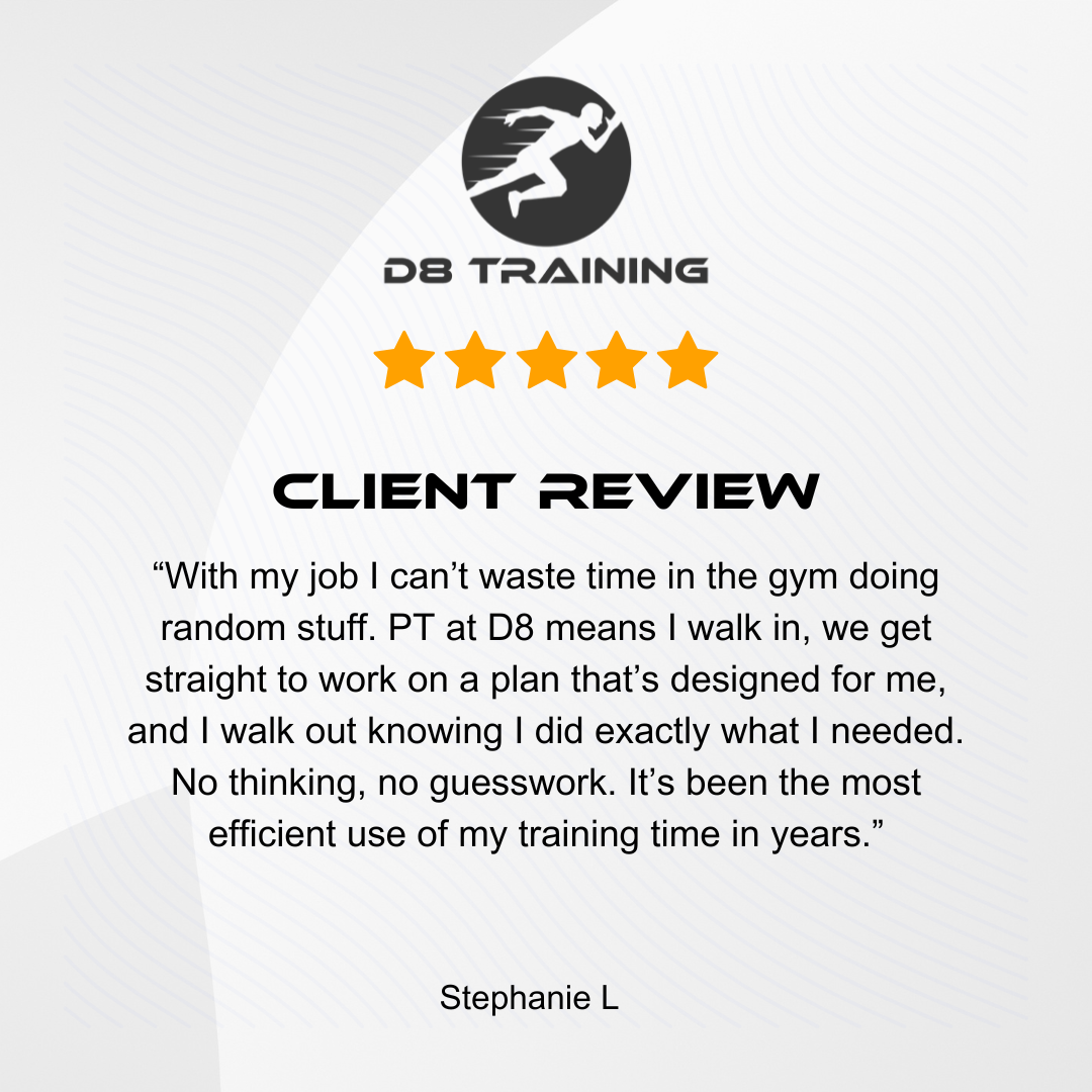 DB Training client review quote with five gold stars and testimonial text on a white background