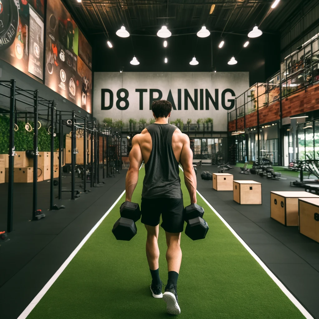 Farmers Carry Being performed at D8 Training Gym