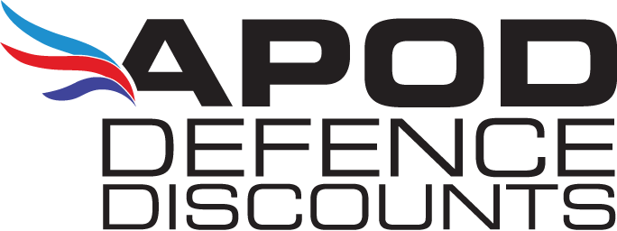 APOD Defence Discounts logo with stylized blue, red, and white swooshes next to the letters APOD.
