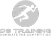 White silhouette of a runner in motion inside a grey circle, below text "D8 TRAINING DOMINATE THE COMPETITION".