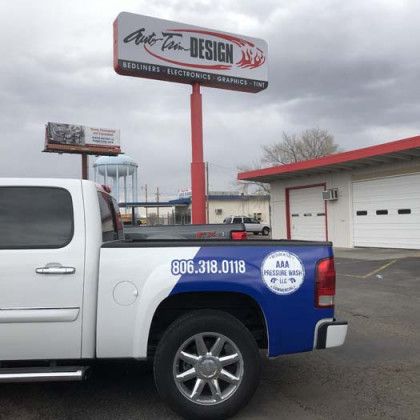 White and blue truck with 