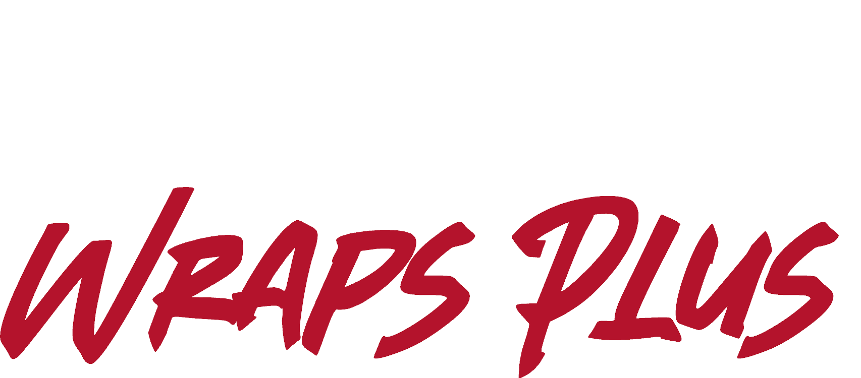 Wraps Plus logo in red, cursive font.