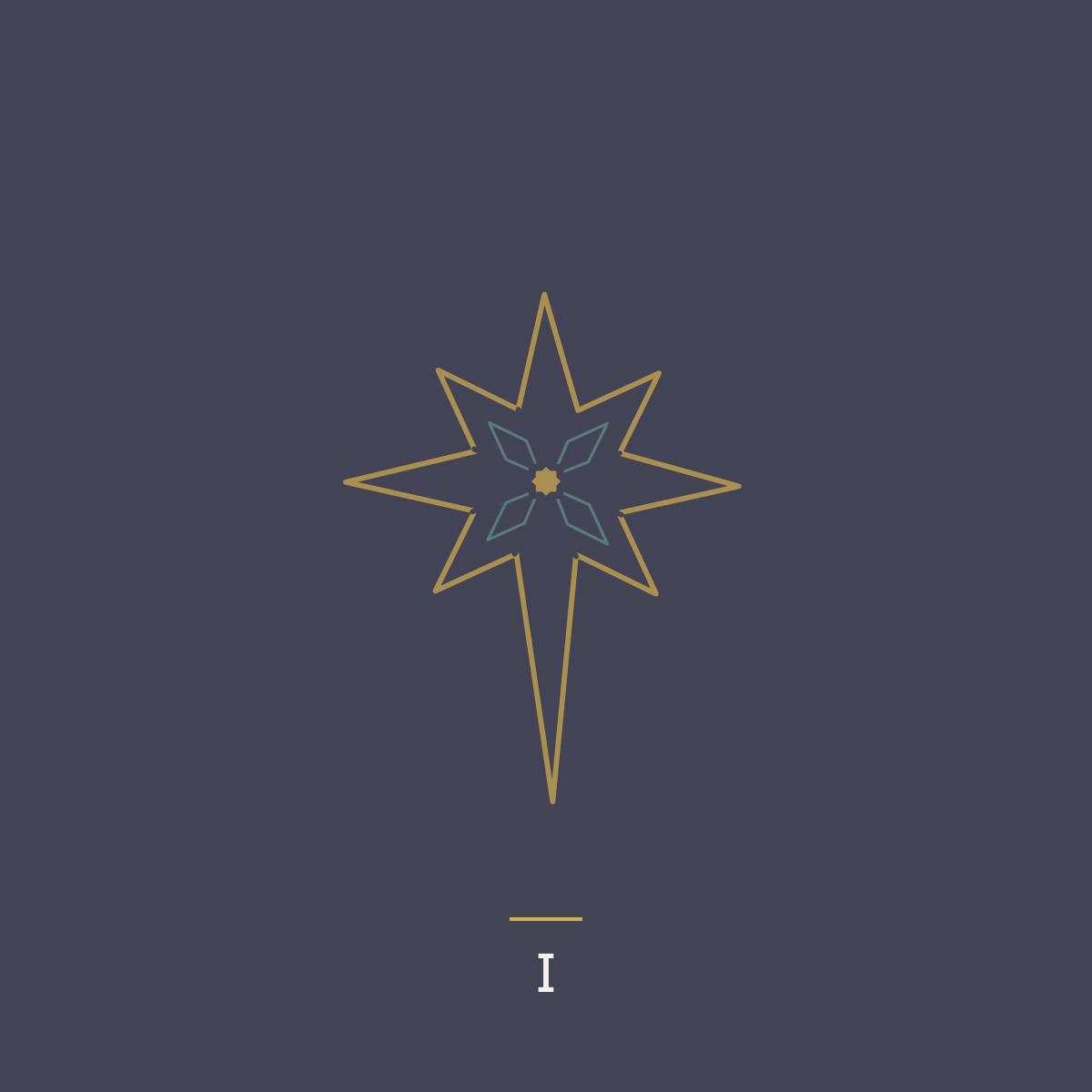 Gold compass rose emblem with a central star and faint circular guides on a white background